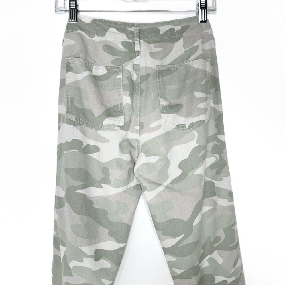 Mother Camo Racer Stripe Fringe Hem Cream Green Straight Leg Cropped Pants 26 - Picture 12 of 15